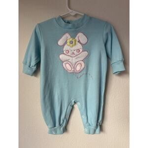 0-6mo Easter Bunny one piece, embroidered Vintage Huk-A-Poo double sided